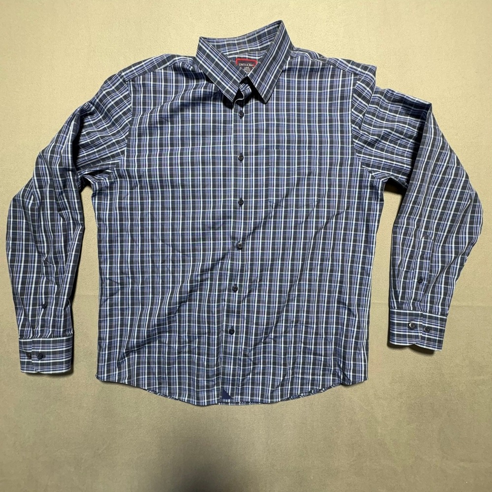 UNTUCKit Mens Large Blue Plaid Long Sleeve Button Down Shirt Casual Pocket